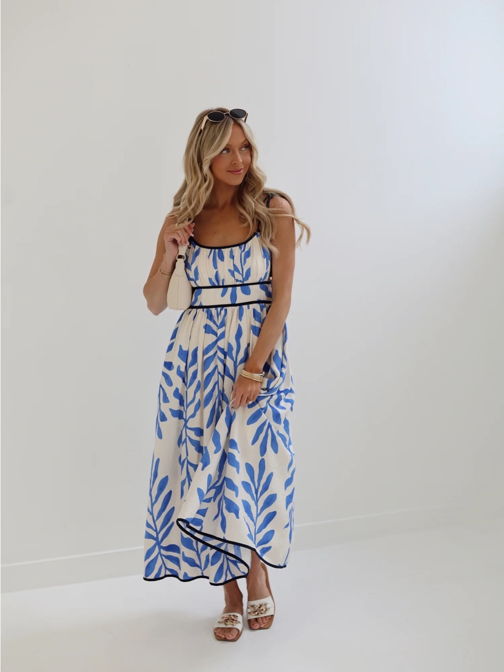 NWT Impeccable Pig Blue and White Leaf Print Maxi Dress